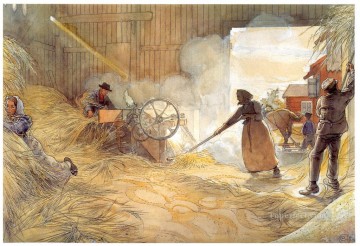  1906 Pintura al %c3%b3leo - trilla 1906 Carl Larsson